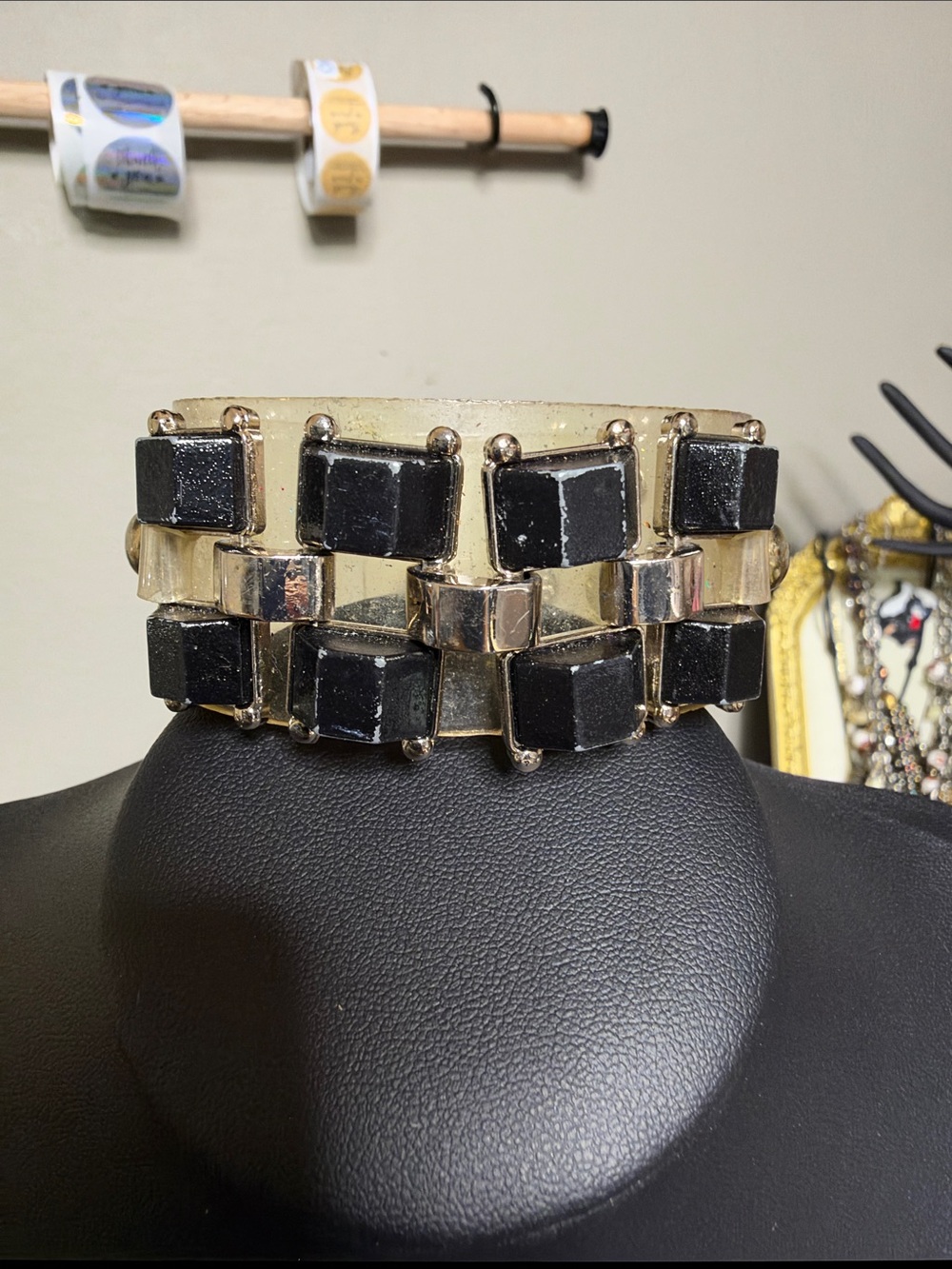 Rocker Chic Black Block Wrap Bracelet - Elegant Statement Jewelry